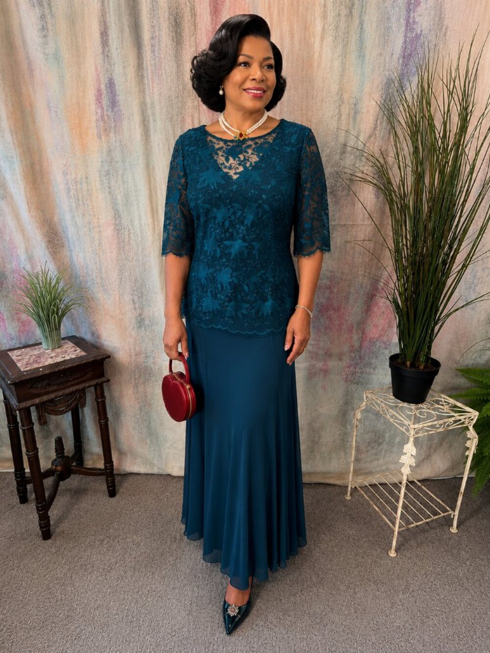 πAlex Evenings Mother Bride/ Groom - Formal Sheer Lace/ Chiffon Maxi Gown